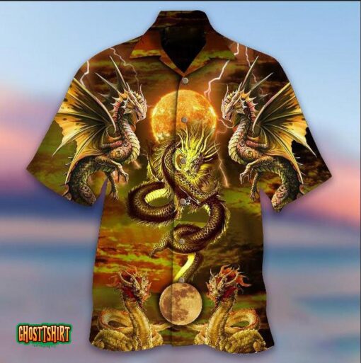 Golden Dragon Yellow Aloha Hawaiian Shirt