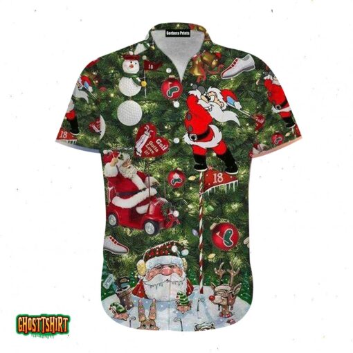 Golf Christmas Santa Claus Snowman Green Aloha Hawaiian Shirt