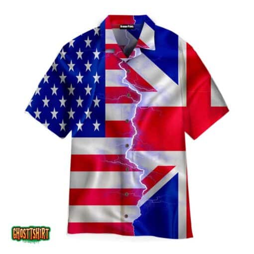 Great Britain American Flag On Zipper Aloha Hawaiian Shirt