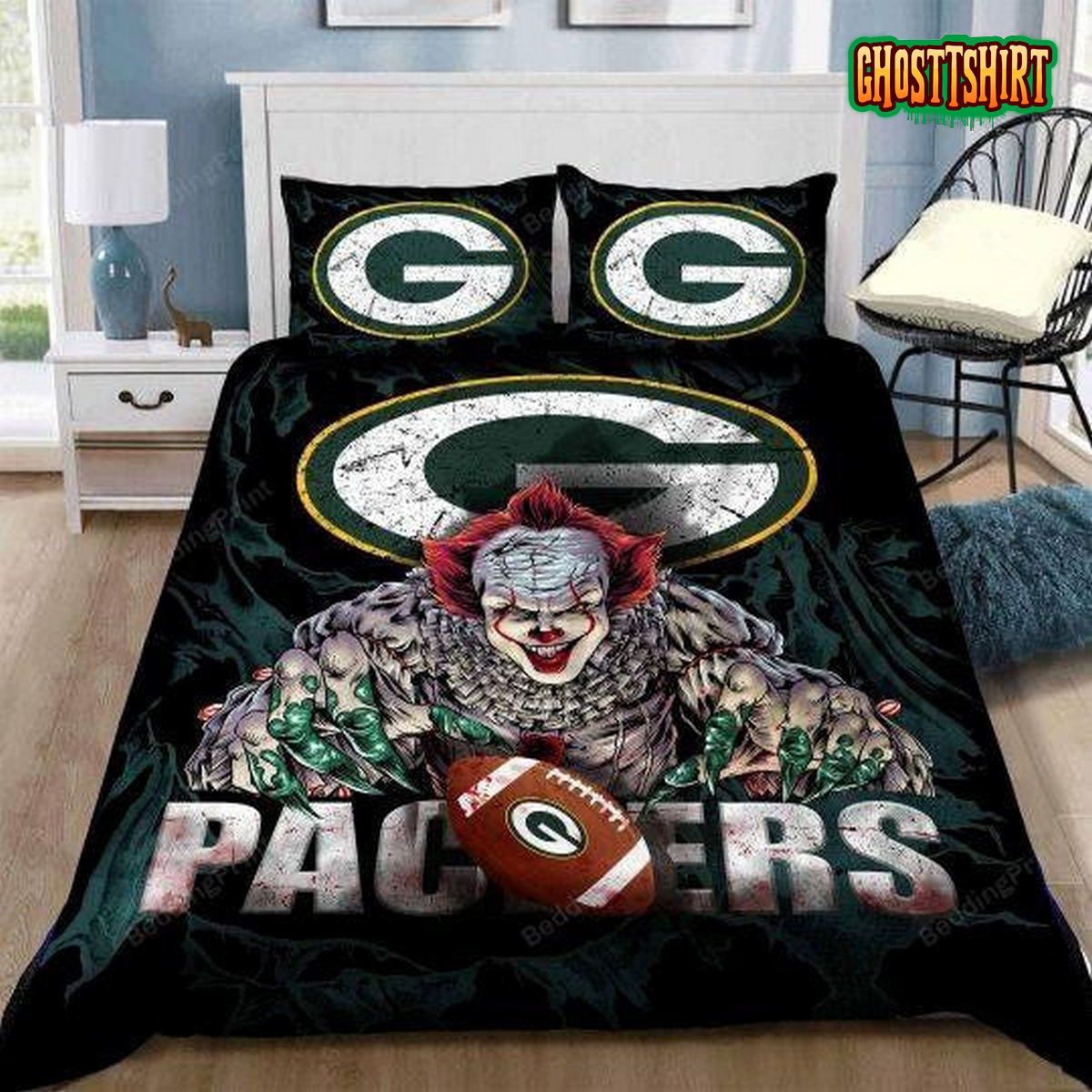 Green Bay Packers Logo Scary Clown Bedding Set