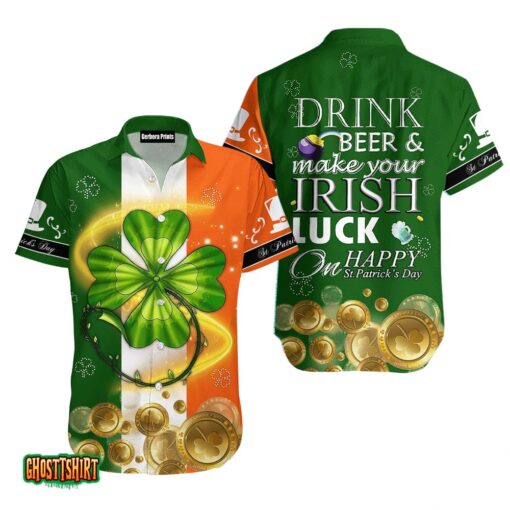 Green Clover Lucky Ireland Flag St Patrick’s Day Aloha Hawaiian Shirt