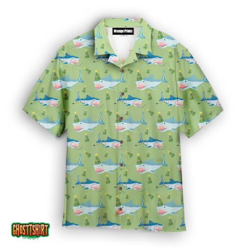 Green Shark Love Christmas In July Aloha Hawaiian Shirt