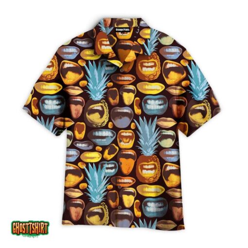 Grimasing Pineapples And Funny Human Mouths Pattern Aloha Hawaiian Shirt