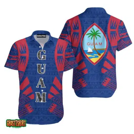 Guam Polynesian Pattern Blue And Red Aloha Hawaiian Shirt