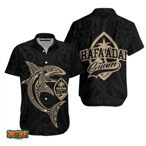 Guam Polynesian Shark Pattern Black Aloha Hawaiian Shirt