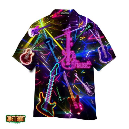 Guitar Neon Music Art Light Line Pattern Aloha Hawaiian Shirt
