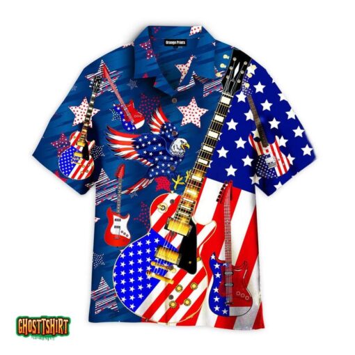Guitar Patriot Day Star American Eagle Aloha Hawaiian Shirt