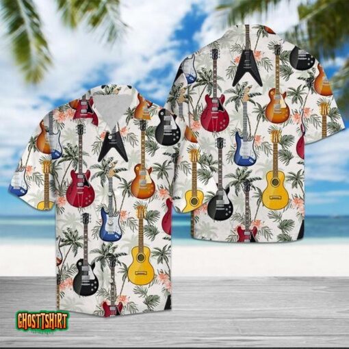 Guitar Tropical Vintage White Aloha Hawaiian Shirt