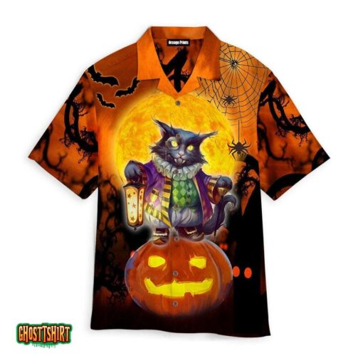 Halloween Black Cat Aloha Hawaiian Shirt