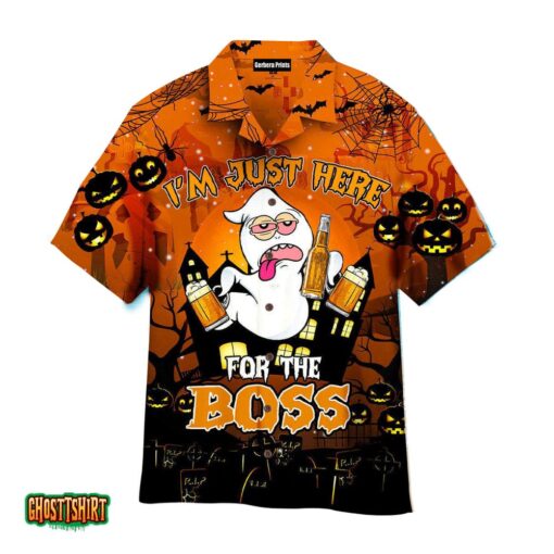 Halloween Boo Drink Beer I’m Just Here For The Boss Orange And Black Aloha Hawaiian Shirt