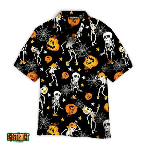 Halloween Skeletons Dancing With Pumkins Pattern Aloha Hawaiian Shirt