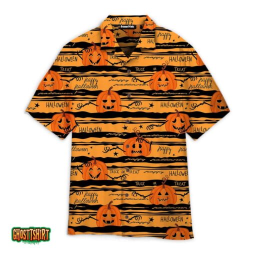 Halloween Typographic Style Orange Aloha Hawaiian Shirt