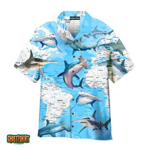 Hammerhead Shark Fishing Blue Aloha Hawaiian Shirt