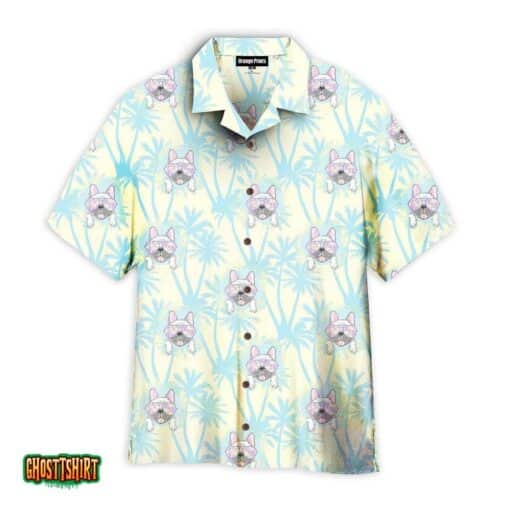 Happy Bull Dog With Tropical Aloha Hawaiian Shirt