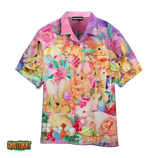 Happy Bunny Easter Day Eggs Flowers Pattern Aloha Hawaiian Shirt