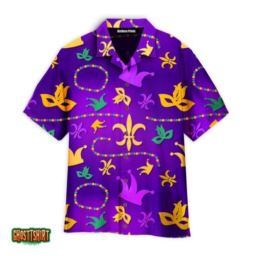 Happy Mardi Gras Violet And Yellow Aloha Hawaiian Shirt