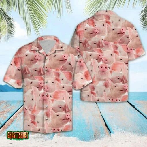 Happy Pig Pink Aloha Hawaiian Shirt