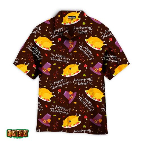 Happy Thanksgiving Dinner With Turkey Pattern Grey Aloha Hawaiian Shirt