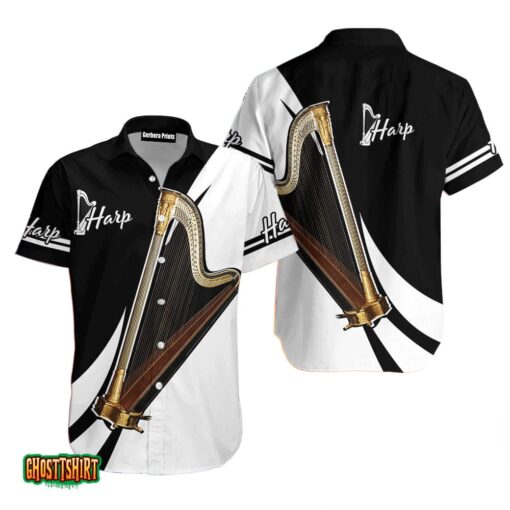 Harp Music Black And White Aloha Hawaiian Shirt