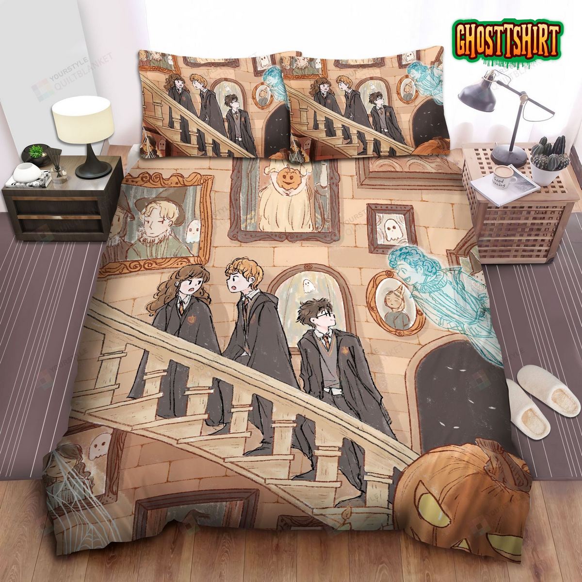 Harry Potter Ron And Hermione At The Grand Staircase Artwork Bed Sheets ...