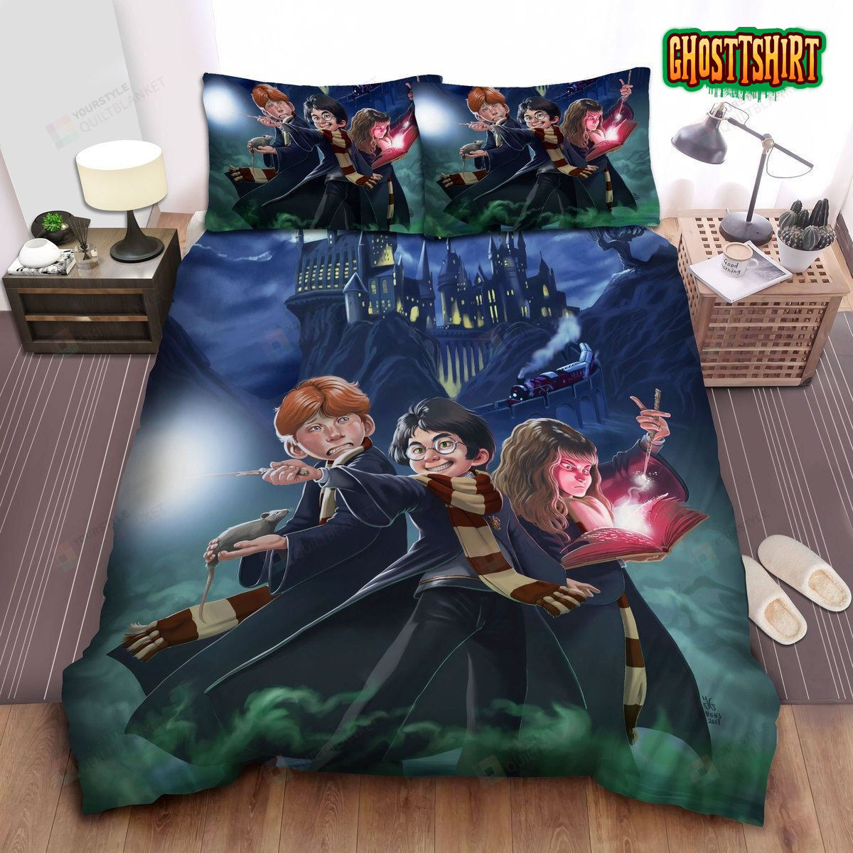 Harry Potter Ron & Hermione Cartoon Illustration Bed Sheets Duvet Cover ...