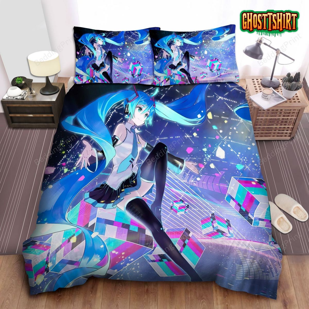 Hatsune Miku & Giant Sparkling Ball Bed Sheets Duvet Cover Bedding Set