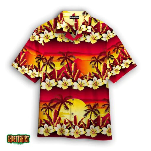 Hawaiian Tropical Sunset Hibiscus Flowers Pattern Orange Aloha Hawaiian Shirt