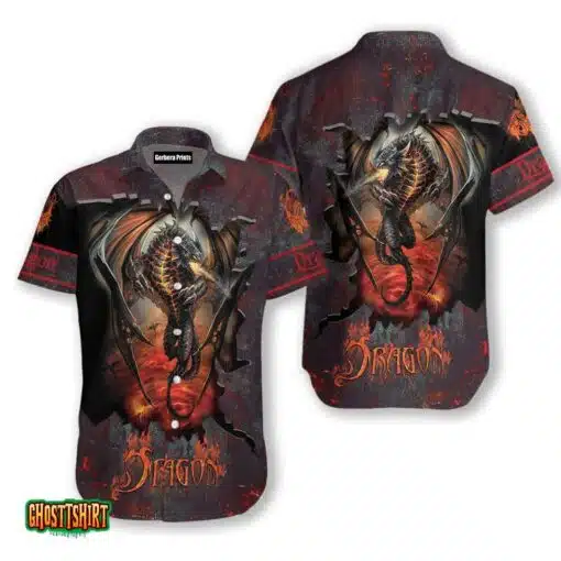 Hell Fire Dragon Red Aloha Hawaiian Shirt