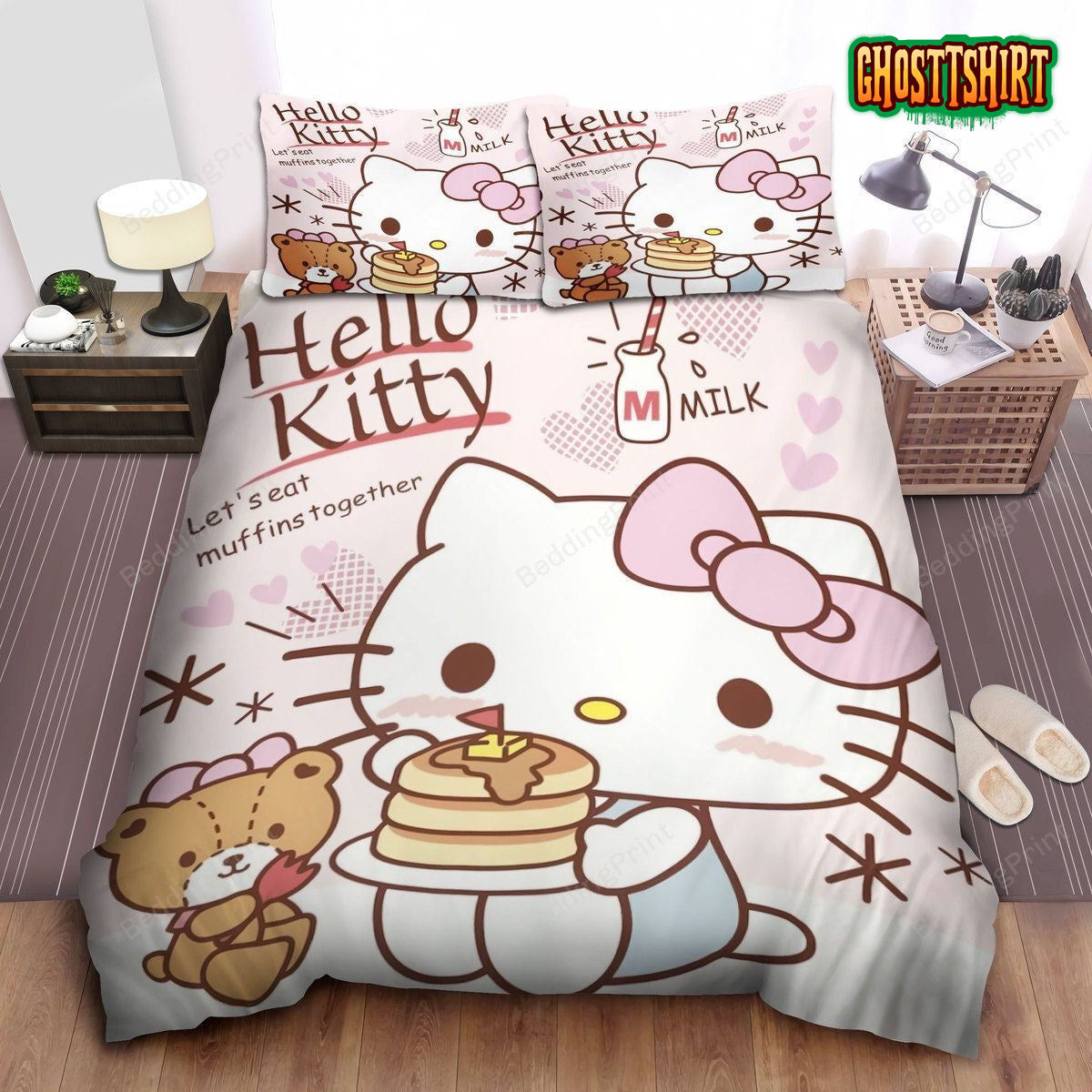 Hello Kitty Let's Eat Muffins Together Bed Sheets Duvet Cover Bedding Set