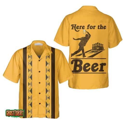 Here For The Beer Bowling Yellow Aloha Hawaiian Shirt