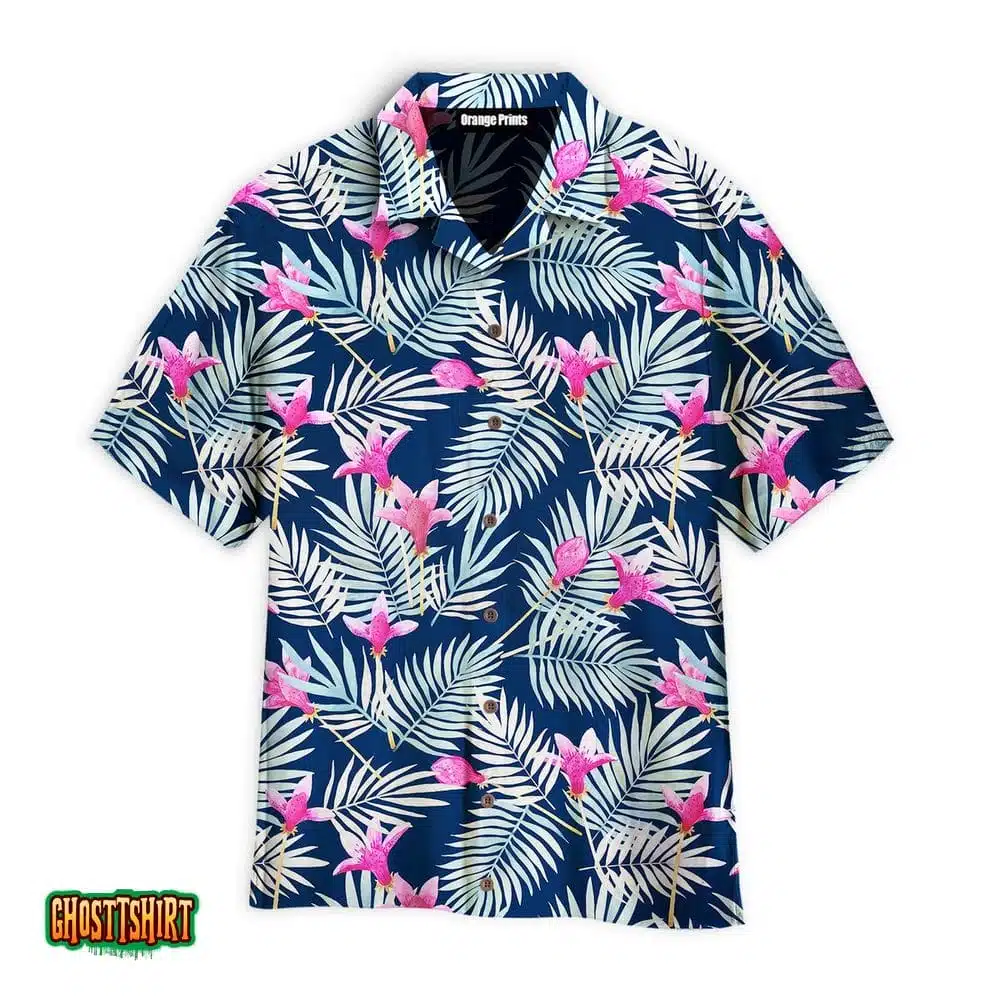 Hibicus Floral Blue Tropical Pattern Aloha Hawaiian Shirt