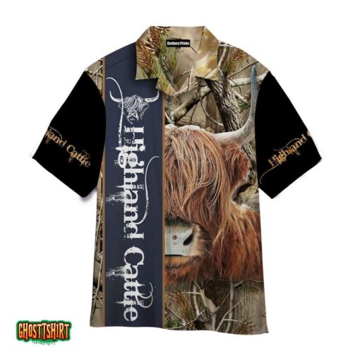Highland Cattle Cow Camouflage Aloha Hawaiian Shirt