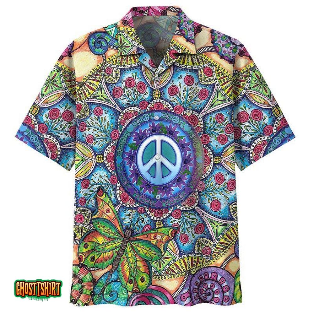 Hippie Beach Dragonfly Flower Aloha Hawaiian Shirt