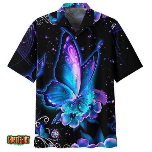 Hippie Butterfly Purple Aloha Hawaiian Shirt