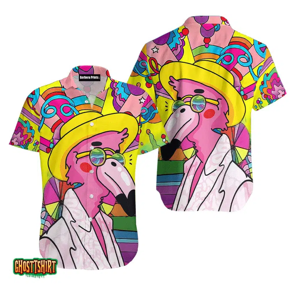 Hippie Flamingo Unisex Pink Aloha Hawaiian Shirt