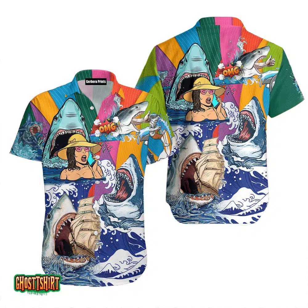 Hippie Sharks On Sea Colourful Aloha Hawaiian Shirt