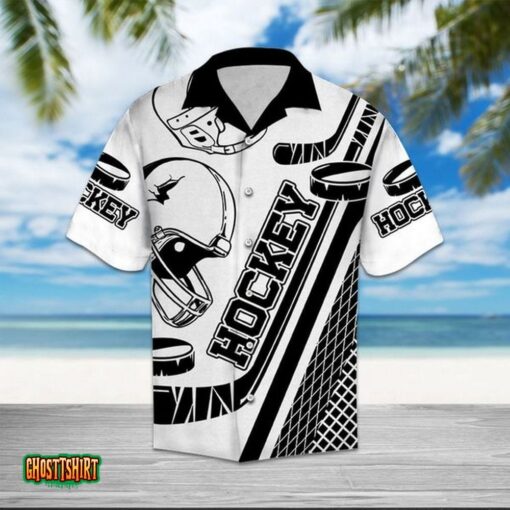 Hockey Love Black And White Aloha Hawaiian Shirt