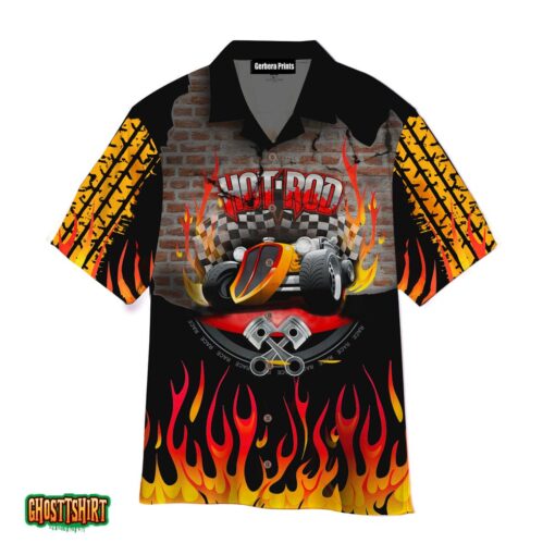 Hot Rod Racing Firey Race Track Aloha Hawaiian Shirt