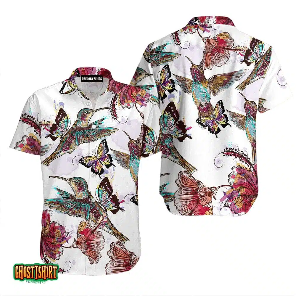 Hummingbird White Aloha Hawaiian Shirt