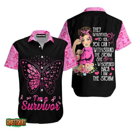 I Am A Survivor Breast Cancer Awareness Butterfly Black And Pink Aloha Hawaiian Shirt