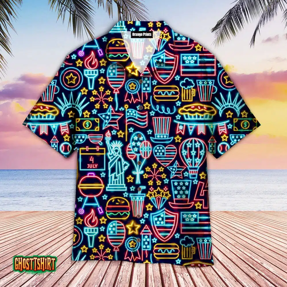Independence Day Neon Style Aloha Hawaiian Shirt