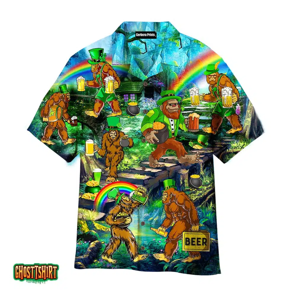 Irish Bigfoot And Beer St Patrick’s Day Aloha Hawaiian Shirt