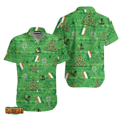 Irish Saint Clover Green Aloha Hawaiian Shirt