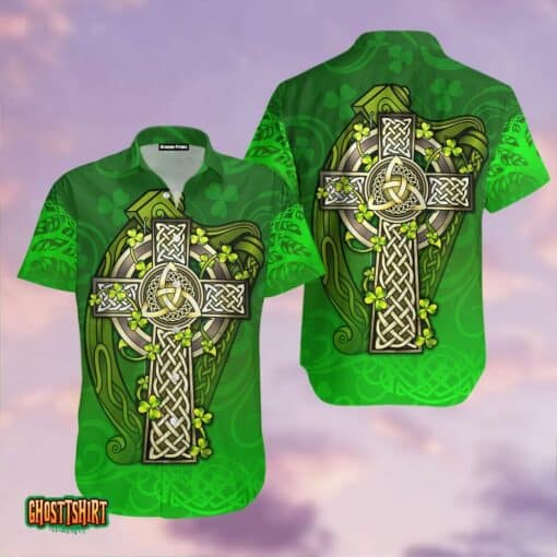 Irish St Patrick Celtic Cross And The Irish Harp Aloha Hawaiian Shirt
