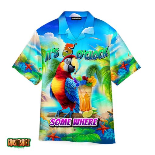 Its Five O Clock Somewhere Tropical Parrot Aloha Hawaiian Shirt