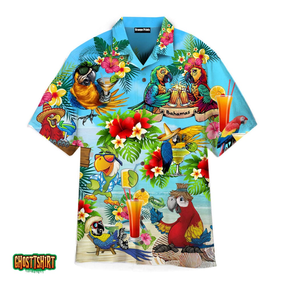 Its Five Oclock Somewhere Parrots Cocktails Beach Blue Aloha Hawaiian Shirt