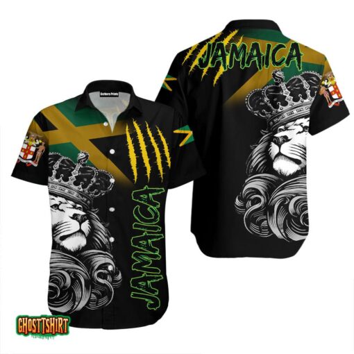 Jamaica Lion Flag Black Aloha Hawaiian Shirt