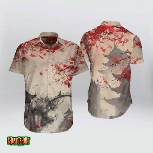 Japanese Aesthetic Sakura Cherry Blossom Red Aloha Hawaiian Shirt