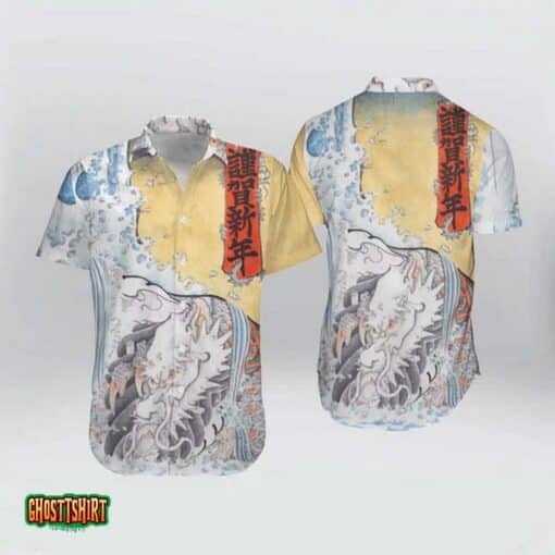 Japanese Aesthetic Ukiyoe Dragon Kanagawa Aloha Hawaii Shirt For Men Women