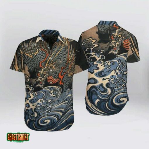 Japanese Aesthetic Ukiyoe Dragon Kanagawa Aloha Hawaiian Shirt